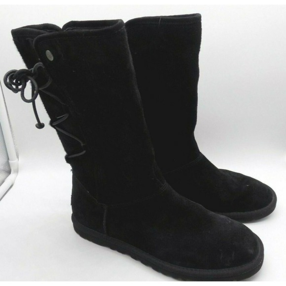 UGG Australia Lattice Cardy Black Suede Rear Lace‎ Up Boots 1010820 Womens 7